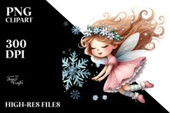 Cute Fairy Tumbling with Snowflakes PNG Product Image 1
