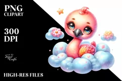 Baby Flamingo Smiling Cloud | Sublimation | Clipart. Product Image 1