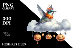 Halloween Hummingbird Cloud Design, Transparent PNG Product Image 2