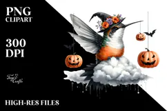 Hummingbird Halloween Cloud Design, Transparent PNG Product Image 2