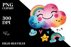 Simple Colorful Smiling Whimsical Cloud PNG Product Image 2