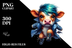 Cute Baby Cow Jumping with Cool Haircut PNG Product Image 2