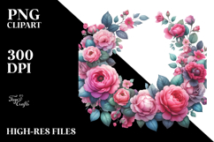 Vibrant Pink Roses Frame | Watercolor Clipart Product Image 2