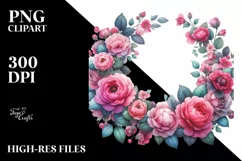 Vibrant Pink Roses Frame | Watercolor Clipart Product Image 1