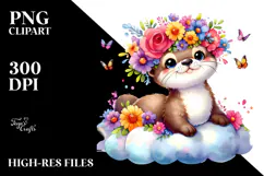 Cartoon-Style Vibrant Otter with Flower Crown PNG Product Image 2