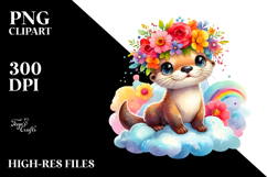 Cartoon-Style Vibrant Otter with Flower Crown PNG Product Image 2