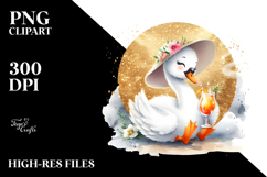 Happy Swan in Beachwear with Cocktail, White Background Product Image 2