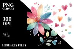Simple Flower with Heart Petals, Pastel Watercolor Product Image 2
