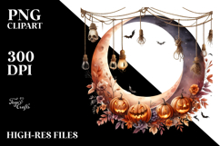 Design with Half Moon and Jack-o-Lanterns PNG Product Image 2