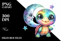 Colorful Moon Baby Turtle | Sublimation | Clipart Product Image 1