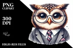 Funny Cute Owl Smiling Suit Retro | Sublimation Clipart Product Image 1