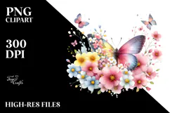 Cute Butterfly with Spring Flowers PNG Product Image 2