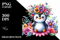 Cartoon Penguin Flower Crown | Clipart Product Image 1
