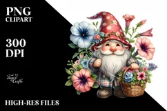 Cute Gnome with Petunia Bouquet | Clipart Product Image 1