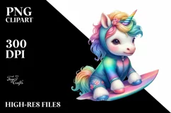Baby Unicorn in Surfer's Wetsuit PNG Product Image 1