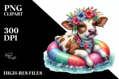 Young Cow with Flowers in Water on Inflatable Ring | Product Image 1