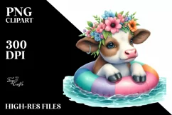 Young Cow with Flowers in Water on Inflatable Ring | Product Image 3