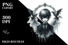 Washed Watercolor Gothic Boy | Sublimation Clipart Product Image 1