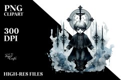 Washed Watercolor Gothic Boy | Sublimation Clipart Product Image 1