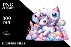 Baby Unicorn with Rocket Ship PNG Product Image 3