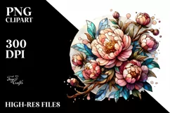 Wooden Stained Peonies Sublimation Clipart Product Image 3