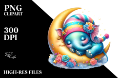 Whimsical Baby Elephant Sleeping on Moon Clipart Product Image 2