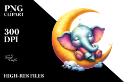 Whimsical Baby Elephant Sleeping on the Moon Clipart Product Image 2