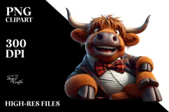 Goofy Highland Cow with Bow Tie, PNG Product Image 2