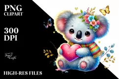 Adorned Baby Koala Winking Holding Heart PNG Product Image 2