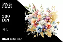 Colorful Bouquet with Sweet Pea | Sublimation | Clipart Product Image 1
