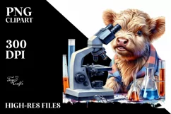 Baby Highland Cow with Microscope, PNG Product Image 1