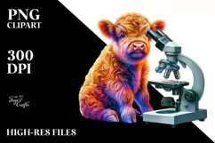Baby Highland Cow with Microscope, PNG Product Image 1