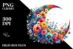 Colorful Half Moon with Flowers PNG Product Image 1