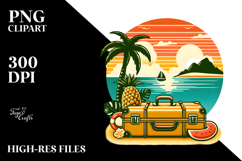 Retro Tropical Island Suitcase, Clipart Product Image 2