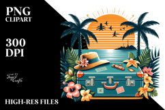 Retro Tropical Island Suitcase, Clipart Product Image 2