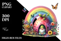 Colorful Gnome House with Rainbow | Watercolor Clipart Product Image 1