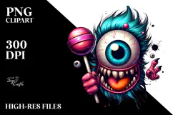 Funny Eyeball Monster with Lollipop, PNG Product Image 2