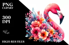 Vibrant Flamingo with Flower Half | Clipart Product Image 1