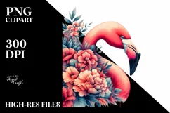 Watercolor Flamingo with Flowers | Clipart Product Image 3