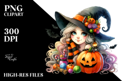 Vibrant Witch Halloween Drawing | Watercolor Clipart Product Image 2