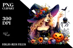 Vibrant Witch Halloween Drawing | Watercolor Clipart Product Image 2