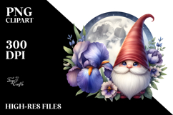 Cute Gnome with Iris Floral Frame, Watercolor Design Product Image 2