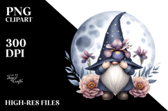 Cute Gnome with Iris Floral Frame, Watercolor Art Product Image 2