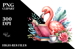 Vibrant Reading Flamingo | Sublimation | Clipart Product Image 2