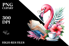 Vibrant Reading Flamingo | Sublimation | Clipart Product Image 2