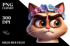 Cartoony Cat with Flower Crown, Transparent PNG Product Image 2