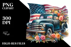 Pickup Truck with Flowers USA Flag Product Image 1