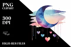Simple Washed Moon with Hearts PNG Product Image 2
