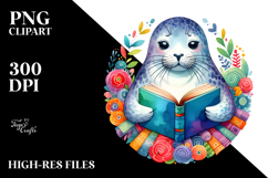 Colorful Seal Reading Book Clipart Product Image 2