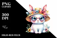Colorful Cute Rabbit Sun es and Sun Hat Clipart Product Image 1